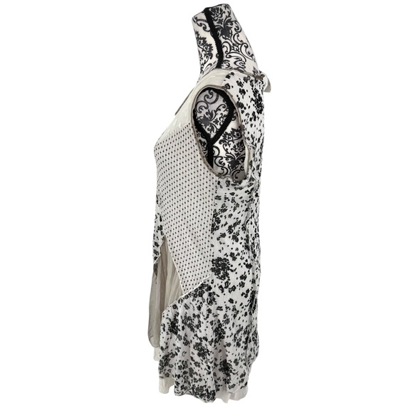 Fleur de Lis Layered Mixed-Print Boho Art Tunic Dress Floral & Polka Dot - Picture 7 of 11